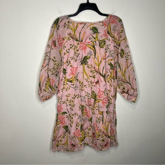 Happy Nature 100% cotton dress with tropical bird & floral pattern size large - Picture 8 of 8